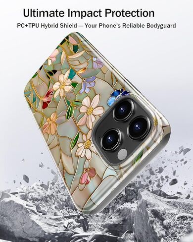 حافظة لهاتف iPhone 14 Pro Max لطيفة، غلاف زجاجي ملون فسيفساء عتيق، متوافق مع Magsafe، غطاء هاتف سيليكون نحيف واقٍ عصري وفريد ​​من نوعه من نوعه من نوعه غربي للنساء والفتيات in Kuwait