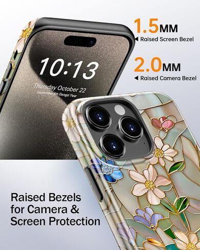 حافظة لهاتف iPhone 14 Pro Max لطيفة، غلاف زجاجي ملون فسيفساء عتيق، متوافق مع Magsafe، غطاء هاتف سيليكون نحيف واقٍ عصري وفريد ​​من نوعه من نوعه من نوعه غربي للنساء والفتيات in Kuwait