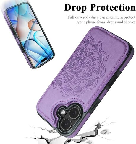 حافظة MMHUO لهاتف iPhone 17 مع حامل بطاقة، حافظة واقية بأزرار مغناطيسية على شكل زهرة للنساء لهاتف iPhone 17 (6.3 بوصة)، أرجواني in Kuwait
