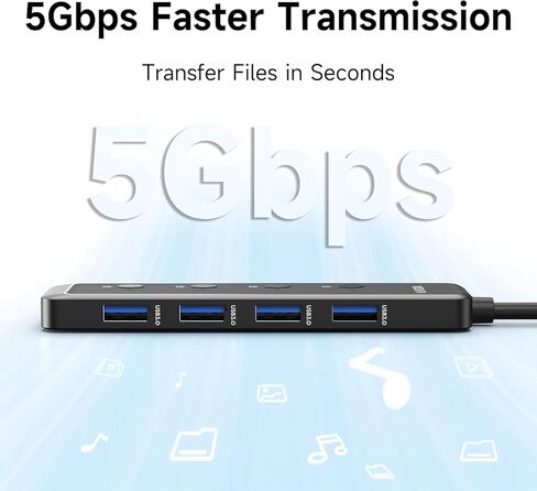 MOKiN USB 3.0 Hub, 5-Port Ultra Slim Data USB Extender with 4*USB A 3.0 Ports + USB C Power Port for Laptop, Chromebook, Dell Acer and More, 2FT Extended Cable… in Kuwait