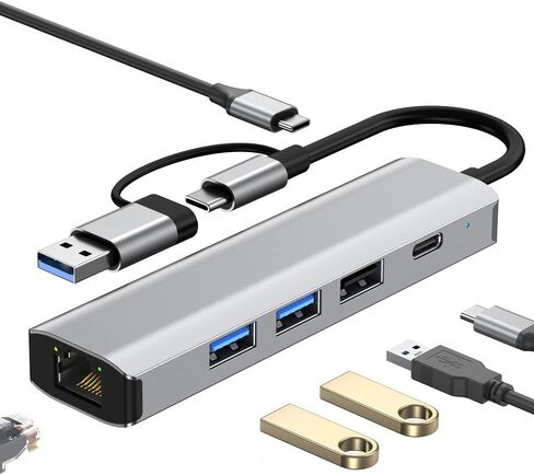 6-in-2 USB 3.2 Hub Docking Station, 3 USB 3.2 Ports, Gigabit Ethernet, USB-C Power Delivery, USB-C 3.2,1000Mbps LAN RJ45, Aluminum Alloy,Add interfaces to Computers, Tablets and Mobile Phones in Kuwait