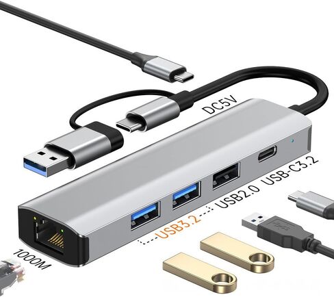 6-in-2 USB 3.2 Hub Docking Station, 3 USB 3.2 Ports, Gigabit Ethernet, USB-C Power Delivery, USB-C 3.2,1000Mbps LAN RJ45, Aluminum Alloy,Add interfaces to Computers, Tablets and Mobile Phones in Kuwait