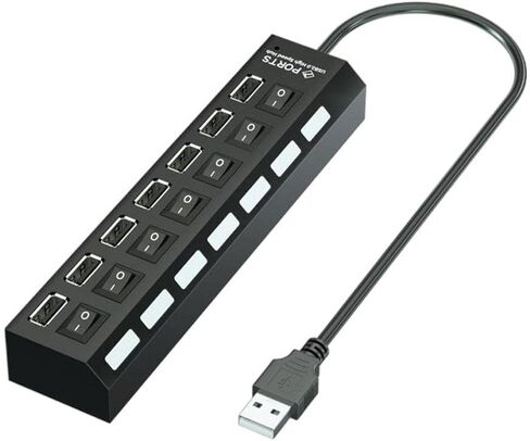 محور USB 2.0 عالي السرعة بـ 7 منافذ، محور بيانات USB A مع إمكانية تشغيل/إيقاف تشغيل مستقلة، لأجهزة الكمبيوتر المحمول والكمبيوتر الشخصي والأقراص الصلبة المحمولة ومحرك الأقراص المحمول والمزيد in Kuwait
