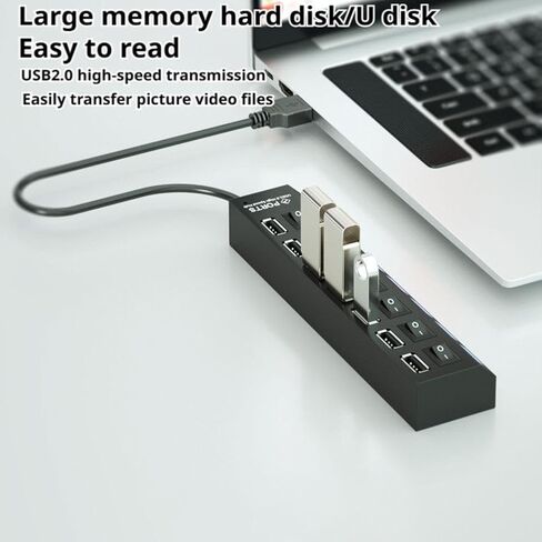 محور USB 2.0 عالي السرعة بـ 7 منافذ، محور بيانات USB A مع إمكانية تشغيل/إيقاف تشغيل مستقلة، لأجهزة الكمبيوتر المحمول والكمبيوتر الشخصي والأقراص الصلبة المحمولة ومحرك الأقراص المحمول والمزيد in Kuwait
