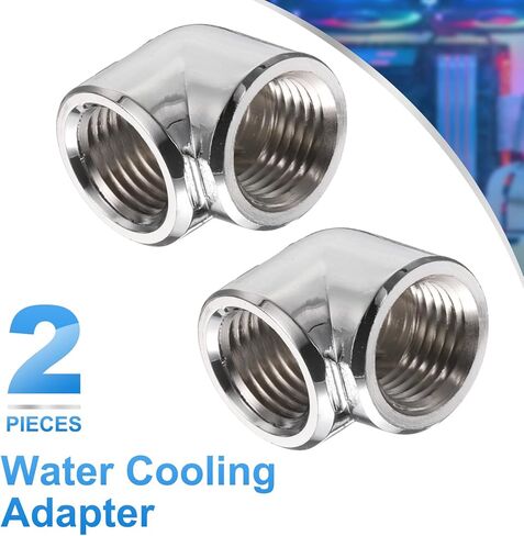 Generic 2pcs 90 درجة الكوع محول تبريد المياه G1/4 "الخيط أنثى إلى أنثى موصل ضغط المناسب النحاس الموسع المناسب للكمبيوتر PC نظام تبريد المياه، فضي in Kuwait