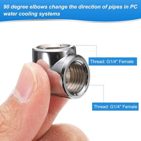 Generic 2pcs 90 درجة الكوع محول تبريد المياه G1/4 "الخيط أنثى إلى أنثى موصل ضغط المناسب النحاس الموسع المناسب للكمبيوتر PC نظام تبريد المياه، فضي in Kuwait