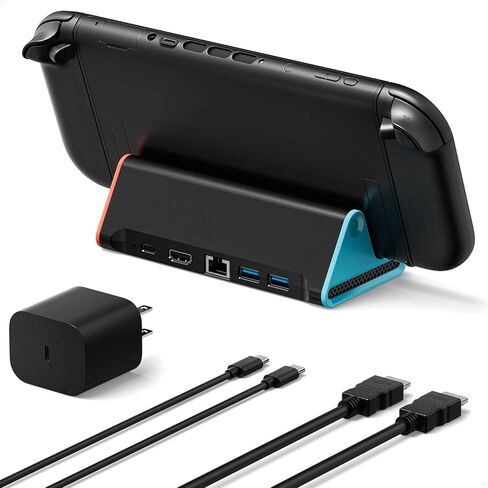قاعدة سويتش 2، محطة إرساء تلفزيون 4K@60 هرتز مع شاحن سريع 60 وات وكابل HDMI، منفذ جيجابت إيثرنت (1000 ميجابت في الثانية)، قاعدة بديلة محمولة للمحول 2 فقط، حزمة ملحقات لنينتندو سويتش 2 in Kuwait