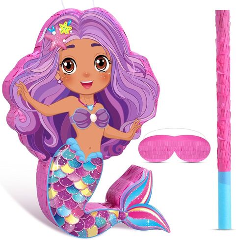 Mermaid Pinata Bundle Mermaid Party Supplies with Blindfold, Bat and Filler for Under the Sea Mermaid Theme Birthday Party Carnival Activity Decorations, 16 x 13 Inch in Saudi Arabia
