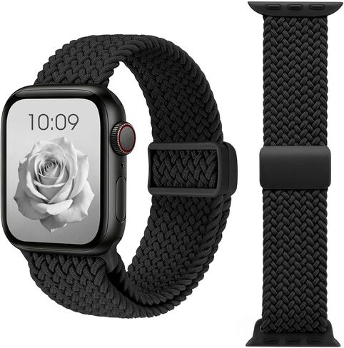 حزام مضفر قابل للتمدد متوافق مع سوار ساعة Apple 38 مم 40 مم 41 مم 42 مم 44 مم 45 مم 46 مم 49 مم للنساء والرجال، حزام مغناطيسي من النايلون المرن لسلسلة iWatch 11 10 9 8 7 6 5 4 3 2 1 SE Ultra in Kuwait