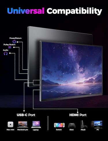 شاشة محمولة مقاس 16 بوصة 2.5K، 2560x1600 QHD 16:10 400 Nits شاشة ألعاب محمولة لأجهزة Mac والهواتف المحمولة PS4/5 Xbox Switch، ومكبرات صوت مدمجة للشاشة الثانية الخارجية in Kuwait