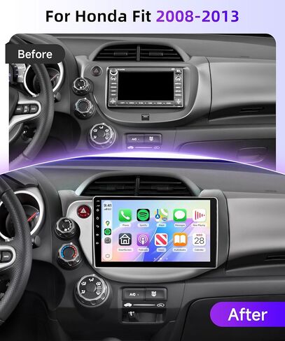 راديو ستيريو للسيارة Honda Fit 2008-2013 يدعم Carplay Android Auto 10.1 بوصة HD 1080P شاشة لمس مع 5 جيجا هرتز واي فاي GPS للملاحة EQ AHD كاميرا احتياطية FM/RDS راديو SWC 2G+64G in Kuwait