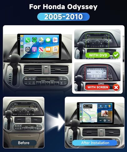 4G+128G Car Stereo Radio for Honda Odyssey 2005-2010 with 5GWiFi/Android 15/Wireless Carplay Android Auto,10.1" Incell Touch Screen,GPS/EQ DSP/Bluetooth5.0/SWC/AHD Backup Camera in Kuwait