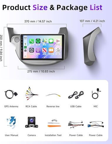راديو ستيريو للسيارة Honda Fit 2008-2013 يدعم Carplay Android Auto 10.1 بوصة HD 1080P شاشة لمس مع 5 جيجا هرتز واي فاي GPS للملاحة EQ AHD كاميرا احتياطية FM/RDS راديو SWC 2G+64G in Kuwait