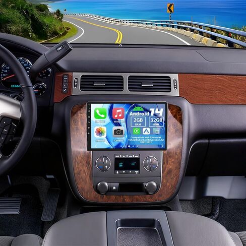 Android 14 Double Din Car Stereo Radio for Chevrolet Tahoe/Suburban/Silverado LTZ 2007-2012,9" Touchscreen Carplay Android Auto GPS WiFi Bluetooth RDS DSP SWC Mirrorlink Mic Backup Camera in Kuwait