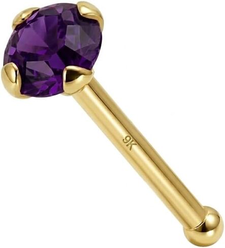 PiercingPoint Amethyst Genuine Crystal Stone 9ct Solid Yellow Gold 22 Gauge - 6MM Length Nose Bone Nose Stud in Saudi Arabia