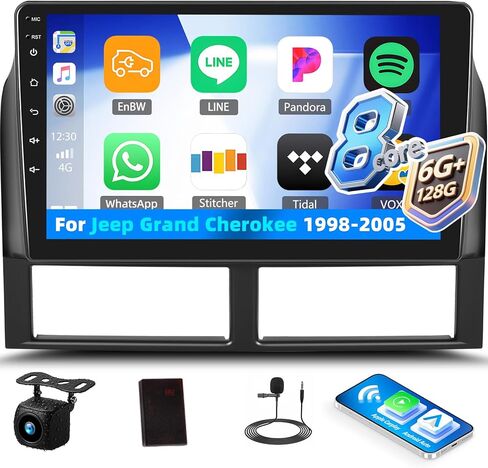 [8 Core 6G+128G] راديو سيارة Android 15 لسيارة Jeep Grand Cherokee 1998-2005، راديو ستيريو للسيارة بشاشة لمس 9 بوصات مع CarPlay Andriod Auto اللاسلكي، بلوتوث، GPS، WiFi، راديو FM/RDS، SWC EQ DSP+AHD كاميرا احتياطية in Kuwait