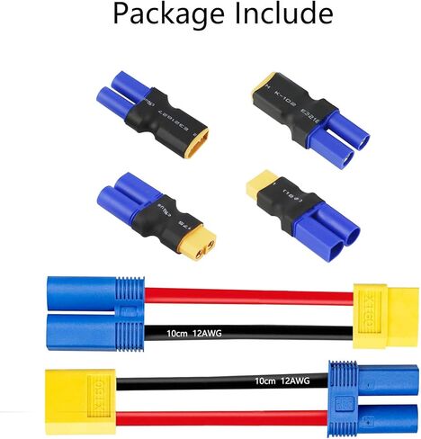 1 Pairs XT60 to EC5 Male Female cable Adapter, 2 Pairs XT60 to EC5 Female Male Plug For RC LiPo Battery Connectors in Kuwait