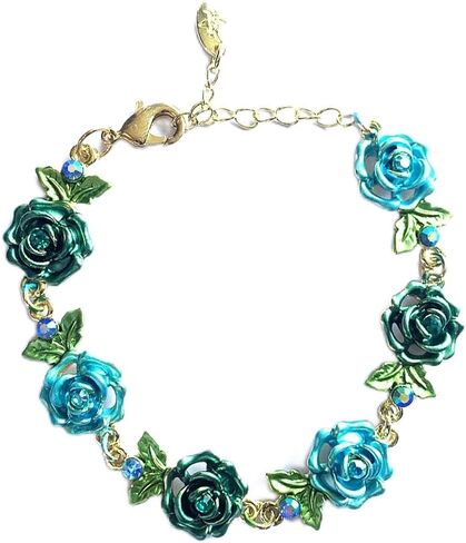Flower Bracelet,Colorful Link Bracelets Rose Flower Leaf Bangle Bracelet Anklet Cloisonne National Chain Hand Jewelry With Charm rhinestones For Women Lady Girl,With Adjustable Extension Chain Gift Box in Saudi Arabia