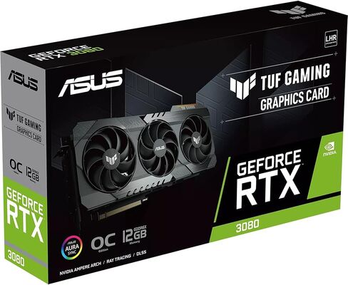 بطاقة رسومات ASUS TUF Gaming NVIDIA GeForce RTX 3080 OC Edition (PCIe 4.0، 12GB GDDR6X، LHR، HDMI 2.1، DisplayPort 1.4a، محامل مروحة كروية مزدوجة، شهادة من الدرجة العسكرية، قرص GPU) (متجدد) in Kuwait