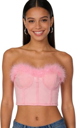 Women Sexy Feather Trim Corset Crop Top Faux Fur Sleeveless Tube Top Bustier for Rave Festival Clubwear in Saudi Arabia