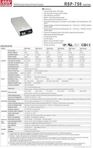 MW يعني بئر RSP-750-12 12V 62.5A 750W مخرج واحد مع مزود طاقة وظيفة PFC in Kuwait