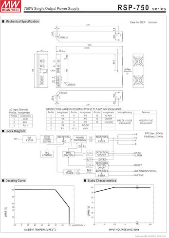 MW يعني بئر RSP-750-12 12V 62.5A 750W مخرج واحد مع مزود طاقة وظيفة PFC in Kuwait