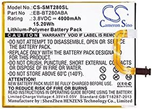 بطارية Cameron Sino لجهاز Samsung Galaxy Tab A 7.0 2016 4G LTE، Galaxy Tab E 7.0 2016 4G LTE، SM-T280، SM-T285، SM-T285M، ​​SM-T285YD PN:Samsung EB-BT280ABE، GH43-04588A 4000 مللي أمبير / 15.20 وات في الساعة in Kuwait