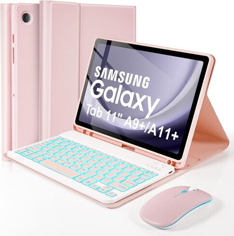 حافظة لوحة المفاتيح بإضاءة خلفية SOPPY مع ماوس Samsung Galaxy Tab A11 Plus 11" 2025/ A9 Plus 11" 2023، غطاء نحيف مع لوحة مفاتيح لاسلكية قابلة للفصل لجهاز Galaxy Tab A9+ A11+، وردي in Kuwait