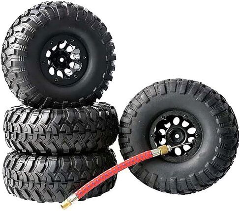 118mm RC Crawler Tire and Wheel Set, 1.9 inch Beadlock Wheels & Inflatable Tyres with Pump for 1/10 RC Crawler Car Axial SCX10 Tamiya CC01 D90 (Black) in Saudi Arabia