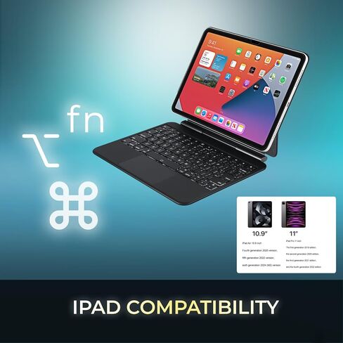 Adesso WKB-7010 Bluetooth Keyboard Case with Touchpad for iPad Pro 11 inch and iPad Air 10.9 inch, Detachable Wireless Keyboard, Rechargeable Battery, Aluminum Design, Black in Kuwait