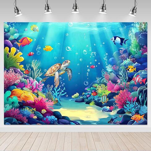Mocsicka 7x5ft Under The Sea Backdrop - Ocean Mermaid Backdrop Banner, Under The Sea Theme Baby Shower Photo Booth Party Cake Table Decorations in Kuwait