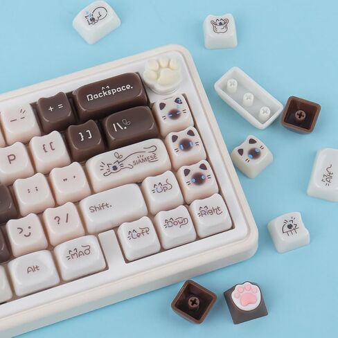 Sunzit Cute Cat Keycaps-Mao Profile، 148 مفتاحًا بني سيامي كات أغطية مفاتيح مخصصة 60 65 75 100 بالمائة، أغطية مفاتيح لطيفة مجموعة أغطية مفاتيح للوحة المفاتيح لـ MX Switches لوحة المفاتيح الميكانيكية in Kuwait