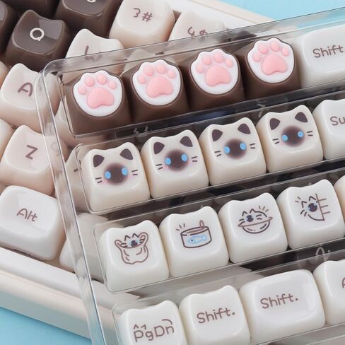 Sunzit Cute Cat Keycaps-Mao Profile، 148 مفتاحًا بني سيامي كات أغطية مفاتيح مخصصة 60 65 75 100 بالمائة، أغطية مفاتيح لطيفة مجموعة أغطية مفاتيح للوحة المفاتيح لـ MX Switches لوحة المفاتيح الميكانيكية in Kuwait