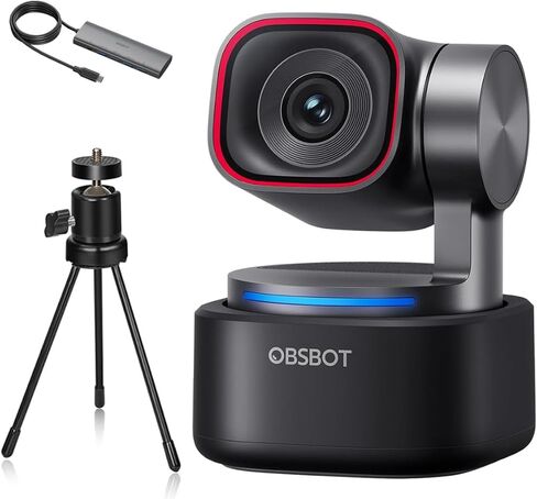 كاميرا ويب OBSBOT Tiny 3 للصوت المكاني 4K PTZ، حزمة مع محور USB 3.0 3 في 1 وتتبع AI ثلاثي الميكروفون 2.0 للتحكم الصوتي والتحكم في الإيماءات ومستشعر 1/1.28 بوصة وكاميرا بث 4K in Kuwait
