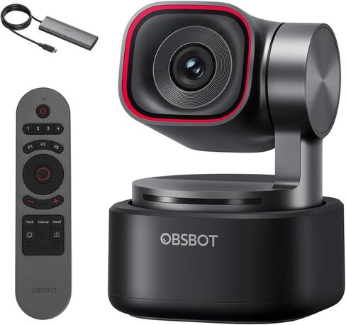 OBSBOT Tiny 3 AI-Powered Spatial Audio 4K PTZ Webcam, Bundle with Smart Remote 2 and 3-in-1 USB 3.0 Hub Tri-Mic AI Tracking 2.0 Voice Control Gesture Control 1/1.28" Sensor 4K Streaming Camera in Kuwait