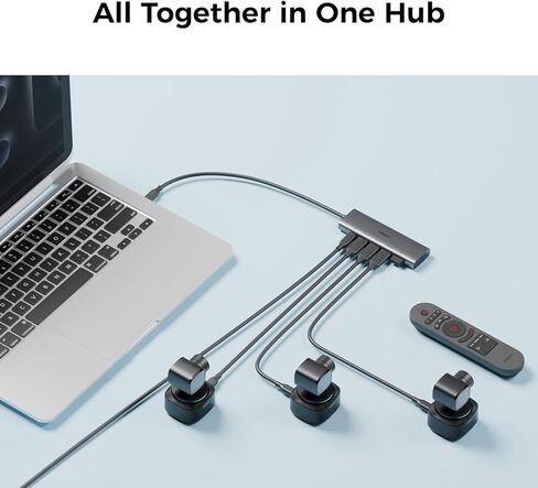 OBSBOT Tiny 3 AI-Powered Spatial Audio 4K PTZ Webcam, Bundle with Smart Remote 2 and 3-in-1 USB 3.0 Hub Tri-Mic AI Tracking 2.0 Voice Control Gesture Control 1/1.28" Sensor 4K Streaming Camera in Kuwait