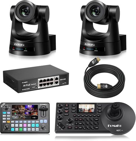 كاميرا FoMaKo PTZ HDMI، الجيل الثالث من التتبع التلقائي بالذكاء الاصطناعي، تكبير بصري 20x، وحدة تحكم الكاميرا KC608 Pro NDI PTZ، للبث المباشر للتدريب الطبي، حزمة الإعداد الكاملة (FMK20SDIX2+KC602+KC608 Pro+P1000+FMKH107) in Kuwait