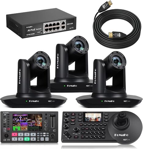 FoMaKo NDI PTZ Camera, AI Auto-Tracking Gen 3, 20x Optical Zoom,KC608 Pro NDI PTZ Camera Controller, for Sports Live Streaming,Full Setup Bundle(FMK20UH NDI-BX3+M3+KC608 Pro+P1000+FMKH107) in Kuwait
