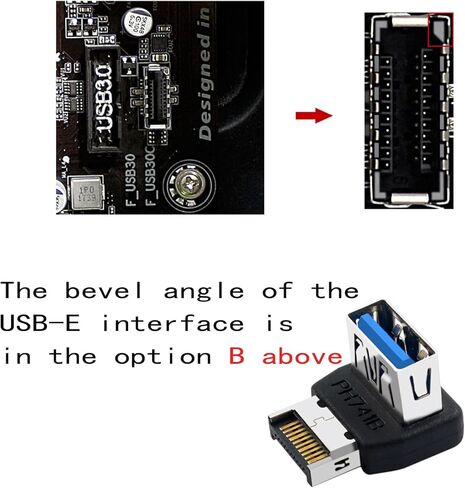 محول WLGQ USB 3.2 Gen2 Type-E إلى USB 3.0 أنثى، محول رأس داخلي بزاوية 90 درجة، للوحة الأمامية للوحة الأم، وإدارة كابلات حافظة الكمبيوتر - (B) in Kuwait