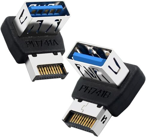 محول WLGQ USB 3.2 Gen2 Type-E إلى USB 3.0 أنثى، محول رأس داخلي بزاوية 90 درجة، للوحة الأمامية للوحة الأم، وإدارة كابلات حافظة الكمبيوتر - (A&B) in Kuwait