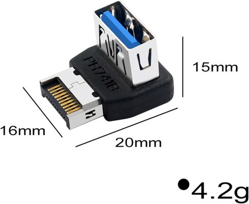 محول WLGQ USB 3.2 Gen2 Type-E إلى USB 3.0 أنثى، محول رأس داخلي بزاوية 90 درجة، للوحة الأمامية للوحة الأم، وإدارة كابلات حافظة الكمبيوتر - (A&B) in Kuwait