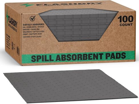 FlashDry - Universal Spill Absorbent Pads (100 Pads per Container) | 17.5" x 13.5" x 2mm Oil and All Purpose Premium Liquid Pads Packed in a Convenient Sturdy Dispensing Box in Saudi Arabia