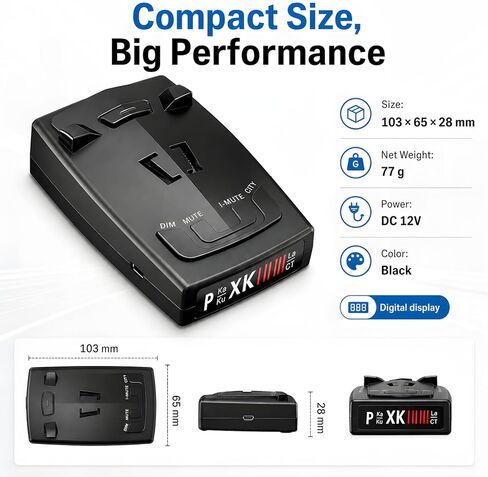 Radar Detector for Cars - Up to 1100 Yards Extreme Long Range Detection, Advanced X K Ka KU ST CT Band & Laser Sensor, Intelligent Voice Alert & False Alert Filter, Windshield Mount Included Black in Kuwait