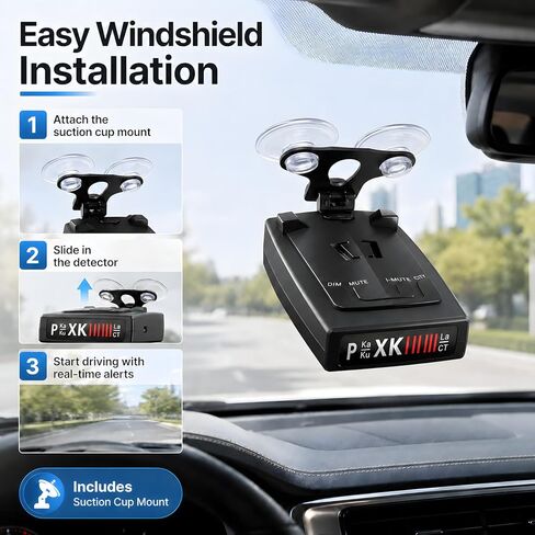 Radar Detector for Cars - Up to 1100 Yards Extreme Long Range Detection, Advanced X K Ka KU ST CT Band & Laser Sensor, Intelligent Voice Alert & False Alert Filter, Windshield Mount Included Black in Kuwait