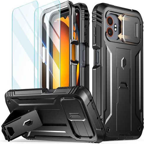 Poetic Revolution Case Compatible with Galaxy XCover7 Pro 5G, [Slide Camera Cover], [20FT Mil-Grade Drop Tested], Full-Body Military Grade Rugged Dual-Layer Shockproof Cover with Kickstand, Black in Kuwait