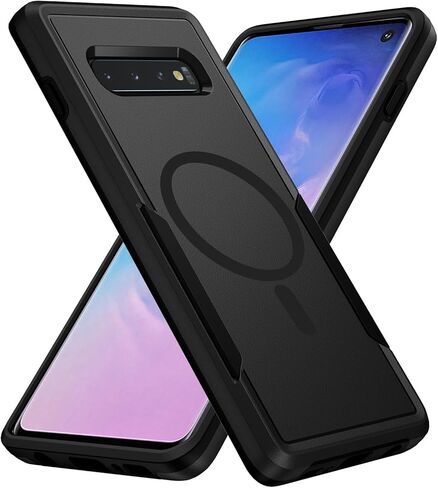 for Samsung Galaxy S10 Case,[Compatible with Magsafe] [Military Grade Drop Tested] Shockproof Magnetic Tough Rugged Protective Phone Case -6.1 inch (Black) in Saudi Arabia