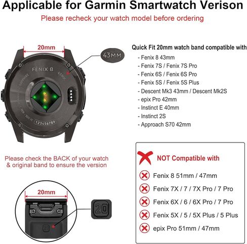 حزام Dhwazz لـ Fenix ​​8 43 مم / 7S / 6S Pro / 5S Plus للرجال، 20 مم حزام من الفولاذ المقاوم للصدأ سريع التركيب، أشرطة مغناطيسية ميلانو متينة لـ Garmin Epix Pro (Gen 2) 42 مم / Instinct E 40 مم 2S in Kuwait