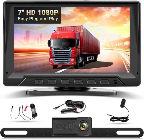 Hikity 7" Backup Camera Waterproof with Radar Detection/Night Vision/Reversing Guidelines, Front/Rear View Monitor Kit for US All Car Models - 12V Lighter Power, 170° Wide-Angle Lens in Kuwait