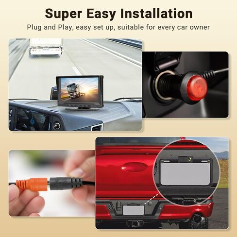 Hikity 7" Backup Camera Waterproof with Radar Detection/Night Vision/Reversing Guidelines, Front/Rear View Monitor Kit for US All Car Models - 12V Lighter Power, 170° Wide-Angle Lens in Kuwait