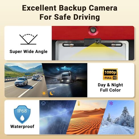 Hikity 7" Backup Camera Waterproof with Radar Detection/Night Vision/Reversing Guidelines, Front/Rear View Monitor Kit for US All Car Models - 12V Lighter Power, 170° Wide-Angle Lens in Kuwait